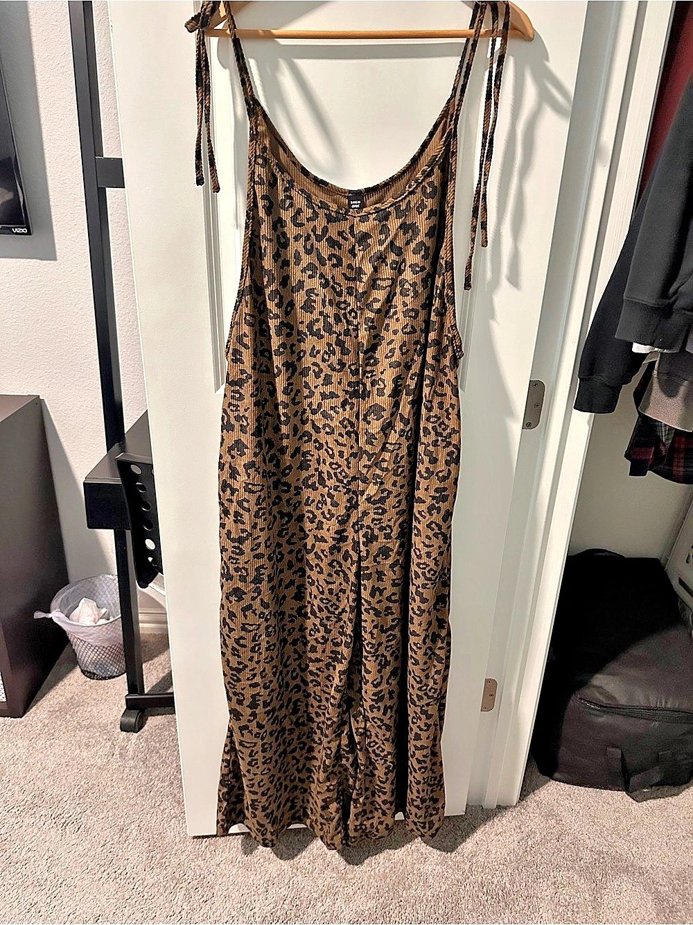 SHEIN VCAY Leopard Print Wide-Leg Jumpsuit